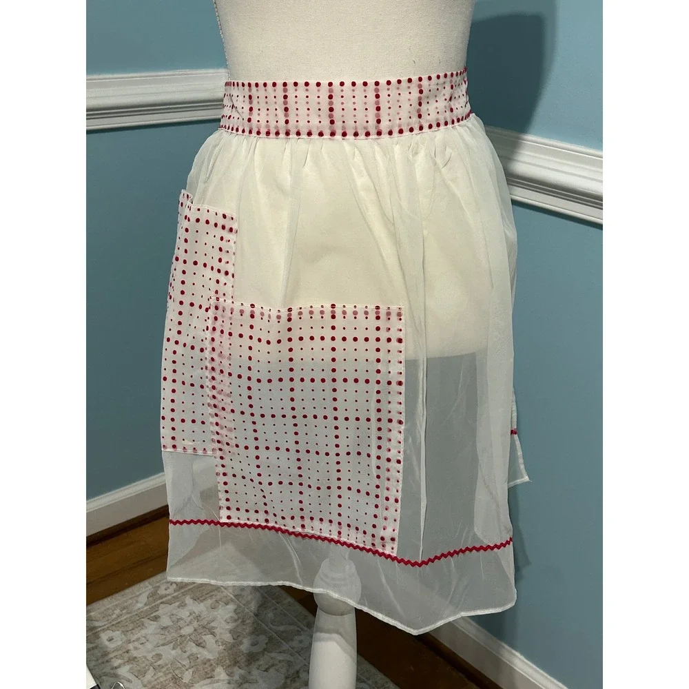 Vintage Set of 2 hostess apronsLavender Floral Lace Red Polka Dot Rickrack